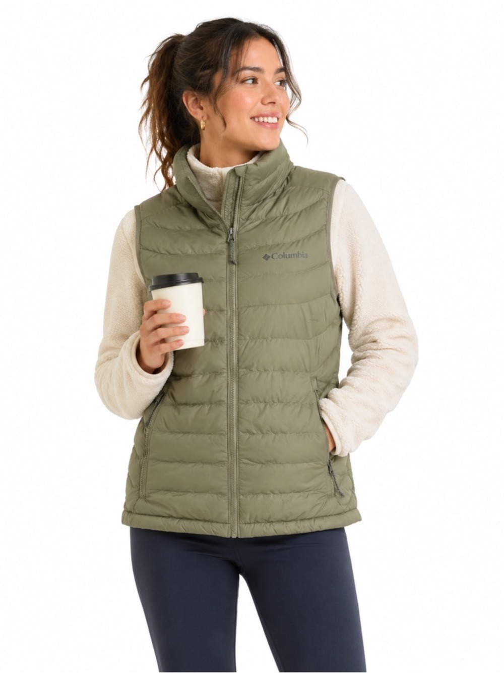 Columbia Puffer Vest Women XS Green Outdoor Hiking Activewear Apres Ski